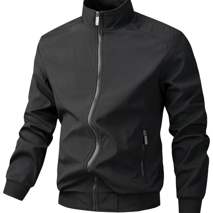 Տղամարդու առօրյա արքայական կապույտ բոմբեր բաճկոն՝ լիքը կայծակաճարմանդով, ազատ չափսերով, պոլիեսթերային, կանգնած օձիքով, երկար թևքերով, թեթև և դիմացկուն՝ գարնան և աշնան համար, առօրյա վերնազգեստ | երիզավոր թևքեր | դիմացկուն վերնազգեստ