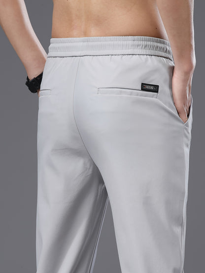 Men's Slim Fit Casual Drawstring Sports Pants, Summer Lightweight Trendy Elastic Quick-Dry Long Trousers, Stylish Comfortable Leisure Wear