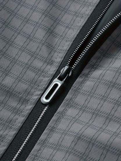 Տղամարդու առօրյա բացօթյա բաճկոն - Գարուն/աշուն փափուկ բաճկոն՝ վանդակավոր նախշերով, երկար թևքերով և կայծակաճարմանդով փակմամբ