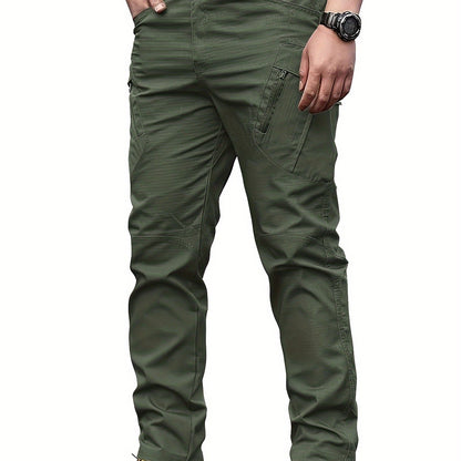 Multi Pocket Men's Tactical Pants, Loose Casual Outdoor Military Pants Without Belt, Mens Cargo Pants For Hiking