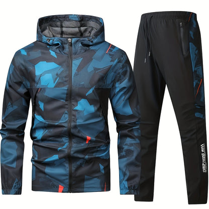 Men'S Lightweight Climbing Hooded Jacket - Quick-Dry Windproof Outdoor Sports Coat with Camouflage Pattern, Spring/Fall Casual & Training Wear, Regular Fit for Hiking, Running, Gym, Hiking Apparel, Durable Fabric