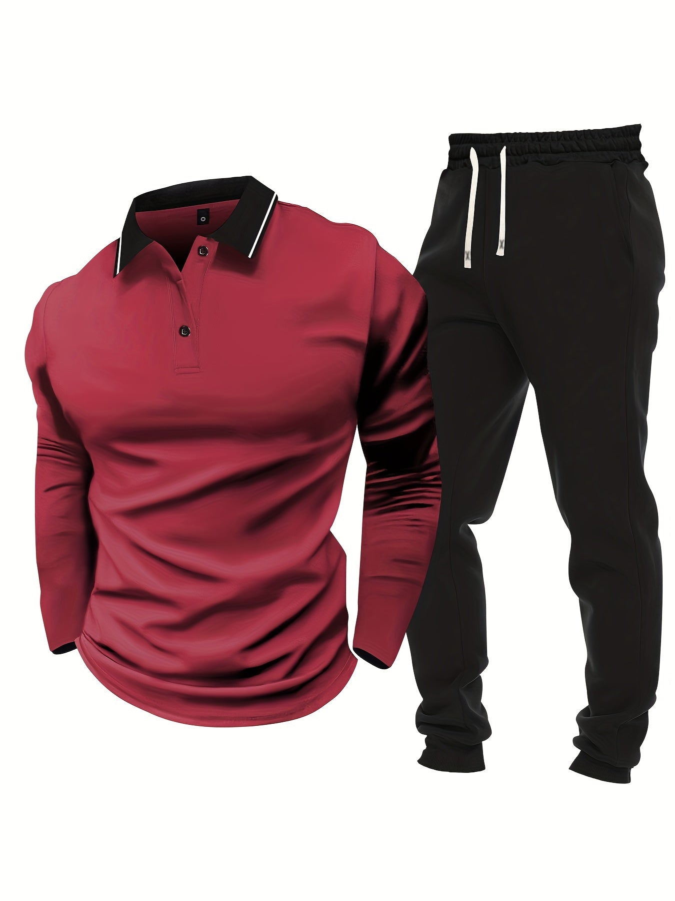 Տղամարդու առօրյա, գունային բլոկներով երկար թևքերով, կոճակներով վերնաշապիկ և լարով վազող տաբատ՝ պոլիեսթերի խառնուրդով, գրպաններով, իդեալական է գարնան/աշնան համար