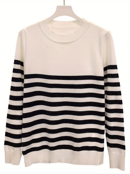 Կանացի Casual Color Block Crew պարանոցով սվիտեր, երկարաթև տրիկոտաժե վերնաշապիկ, վիսկոզայի խառնուրդ 75% պոլիեսթեր 25%, միջին ձգվող, բոլոր եղանակներին, 350 գ/մ² Գործվածքի քաշը