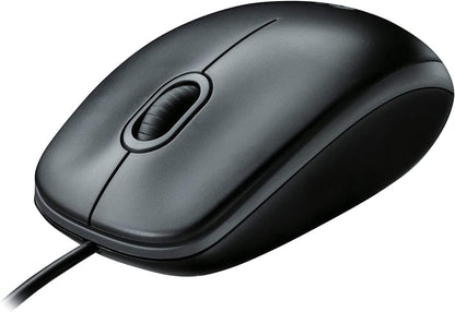 Logitech B100 Corded Mouse, Wired USB Mouse for Computers and Laptops, Right or Left Hand Use - Black