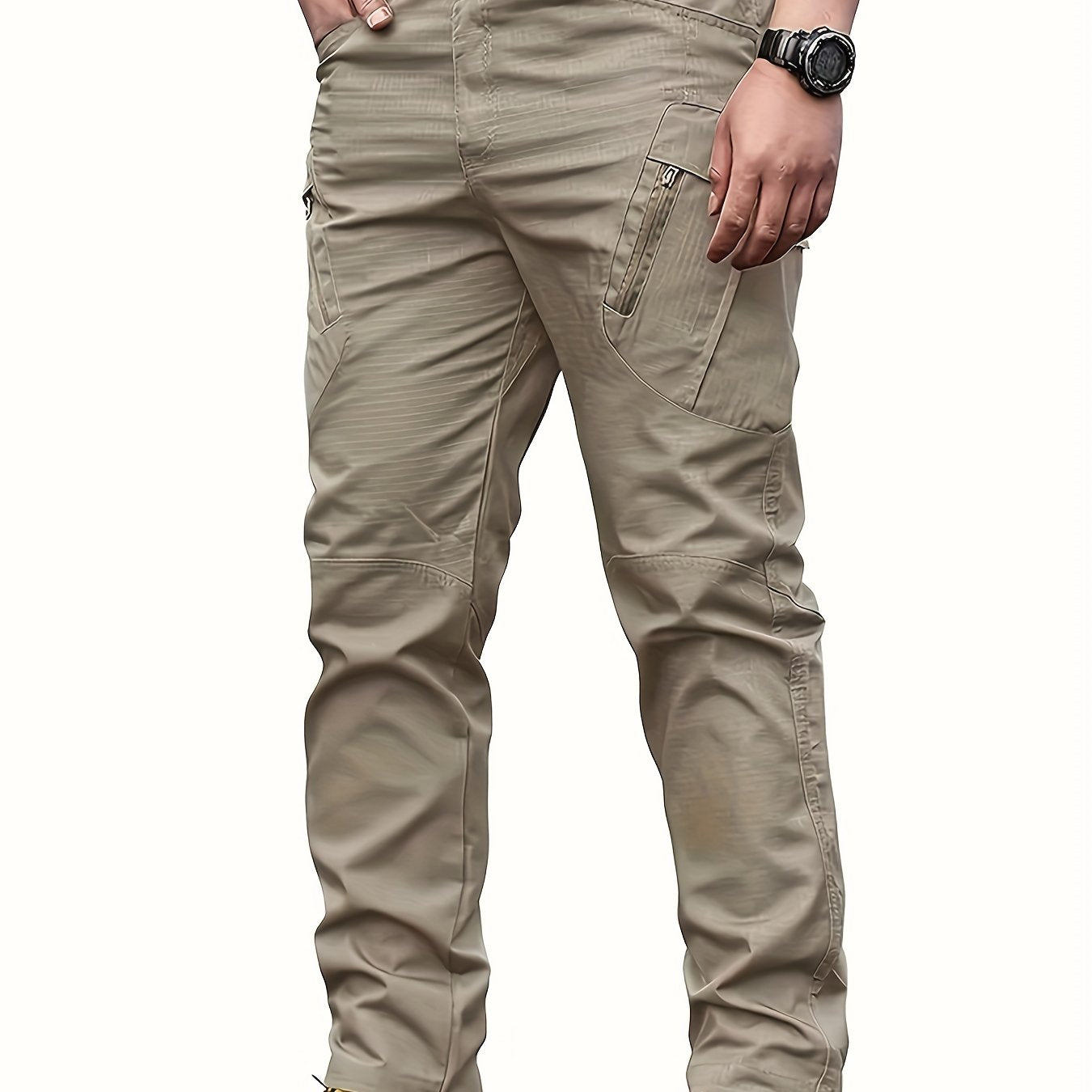 Multi Pocket Men's Tactical Pants, Loose Casual Outdoor Military Pants Without Belt, Mens Cargo Pants For Hiking