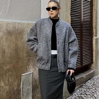 Women'S Vintage Jacket - Soft Tweed Coat with Structured Loose Fit, All-Season Outerwear for Everyday & Formal Events, Elegant Casual Chic Jacket (Women'S Clothing), Versatile Layering, Classic Silhouette, Durable Constructio