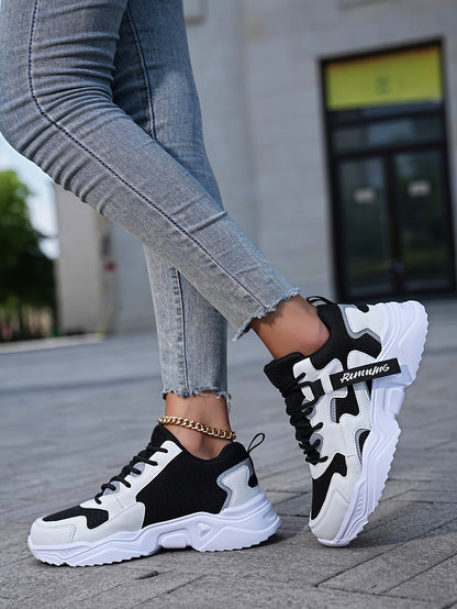 Women's Casual Color Blocking Design Non-slip And Wear Resistant Sneakers, Trendy And Comfortable, Versatile Height Increasing Thick Soled Sports Shoes