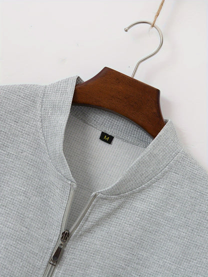 Տղամարդու թեթև բաճկոն՝ կանգնած օձիքով - առջևի կայծակաճարմանդով փակվող, սովորական չափսի, առօրյա և պաշտոնական հագուստի համար - Գարուն/աշուն վերնազգեստ սպիտակ/չեզոք երանգներով - Հեշտ խնամքի կայծակաճարմանդով բաճկոն