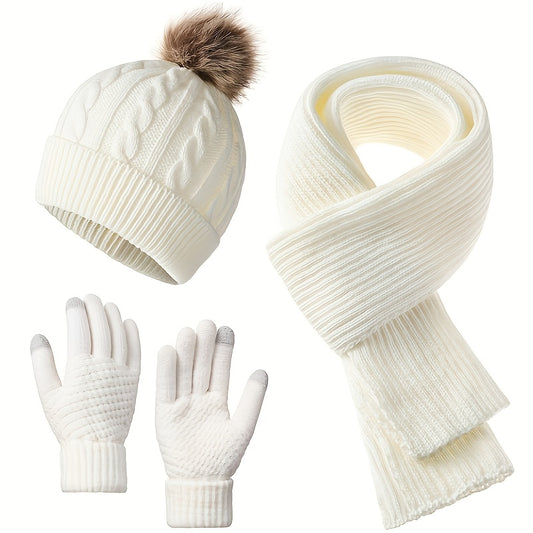 3pcs Set - Adult Warm Set Winter Hat Scarf Gloves, a Three-In-One Comfortable Set Integrating Hat And Scarf, Cold And Frost Protection, Suitable for Daily Commute, Shopping And Outdoor Activities