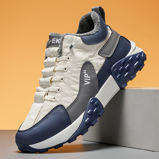 Men'S Stylish Winter Sports Shoes - in And Navy Blue, Featuring Lace-Up Ankle Boots, Thick PVC Soles, Upper Material, Breathable Fabric Lining, Perfect for Casual Wear Throughout The Seasons, Ideal Winter Boots for Men, Fashi