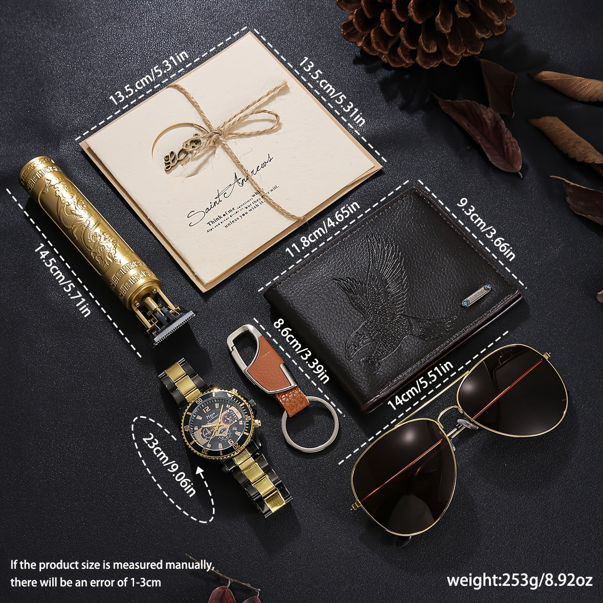 7pcs Men'S Luxury Business Gift Set - Elegant Watch, Wallet, Glasses, Keychain, Greeting Card & Gift Box - Perfect for Christmas, Halloween, Birthday, Christmas Gift Set|elegant Gift Box|durable Gift Box, Gift Box For Men