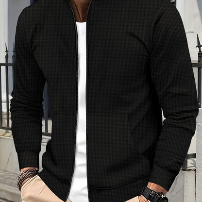 Տղամարդու թեթև բաճկոն՝ կանգնած օձիքով - առջևի կայծակաճարմանդով փակվող, սովորական չափսի, առօրյա և պաշտոնական հագուստի համար - Գարուն/աշուն վերնազգեստ սպիտակ/չեզոք երանգներով - Հեշտ խնամքի կայծակաճարմանդով բաճկոն