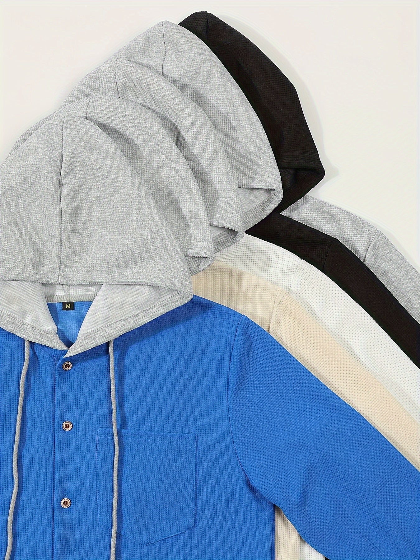 Տղամարդու առօրյա գլխարկով բաճկոն - փափուկ, շնչող պոլիեսթերից՝ կոճակներով դիզայնով և գրպաններով | Հիանալի է գարնանային, աշնանային և բացօթյա գործունեության համար, երկար թևքերով, նորաձև, ամենօրյա, հանգստի ոճով, ավանդական տարբերակով