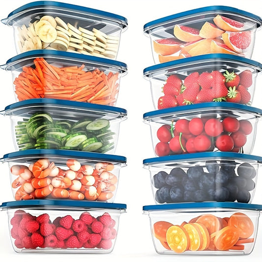 10pcs Clear Plastic Food Storage Containers with Blue Lids - Stackable, Reusable, Perfect for Kitchen Organization - Ideal for Grains, Meats, Fruits, Vegetables - Dishwasher & Microwave Safe