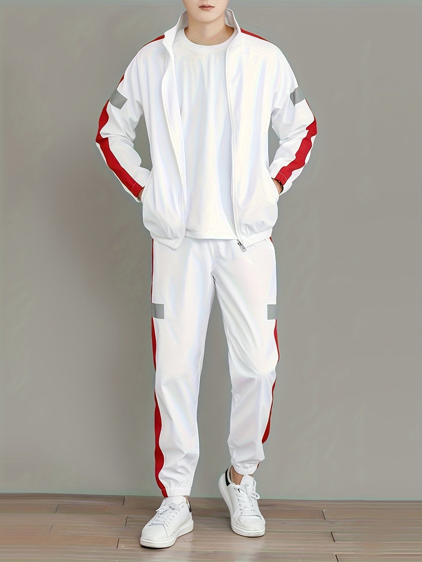 Spring and Autumn Men's Sports Suit, Two-piece Set of Top and Pants, Colorful Collar Long Sleeve