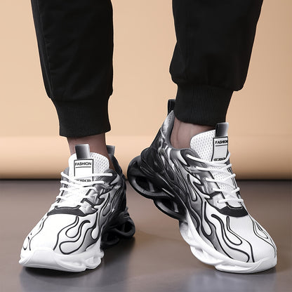 Նորաձև սև-սպիտակ գրադիենտային սպորտային կոշիկներ՝ շնչող ցանցով, հաստ ներբանով՝ հասակը մեծացնելու համար, նորաձև սպորտային, առօրյա վազքի կոշիկներ՝ բոցավառ դիզայնով, իդեալական ուսանողների համար՝ առօրյա հագուստով, բարձրակրունկ սպորտային կոշիկներ