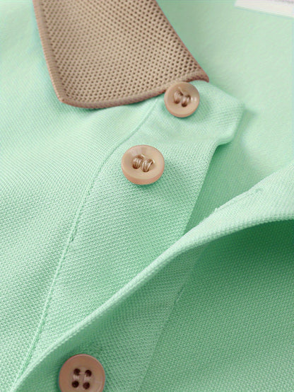 Տղամարդկանց սովորական գոլֆի վերնաշապիկ, 100% պոլիեսթեր տրիկոտաժե գործվածք, երկրաչափական նախշով, կոճակով օձիք, սովորական պիտույք, ամառային կարճ թև վերնաշապիկ՝ մուգ կապույտ, բաց կանաչ, խակի, սև