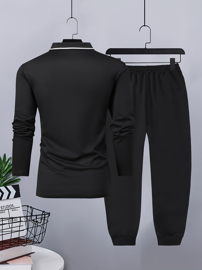 Տղամարդու առօրյա, գունային բլոկներով երկար թևքերով, կոճակներով վերնաշապիկ և լարով վազող տաբատ՝ պոլիեսթերի խառնուրդով, գրպաններով, իդեալական է գարնան/աշնան համար