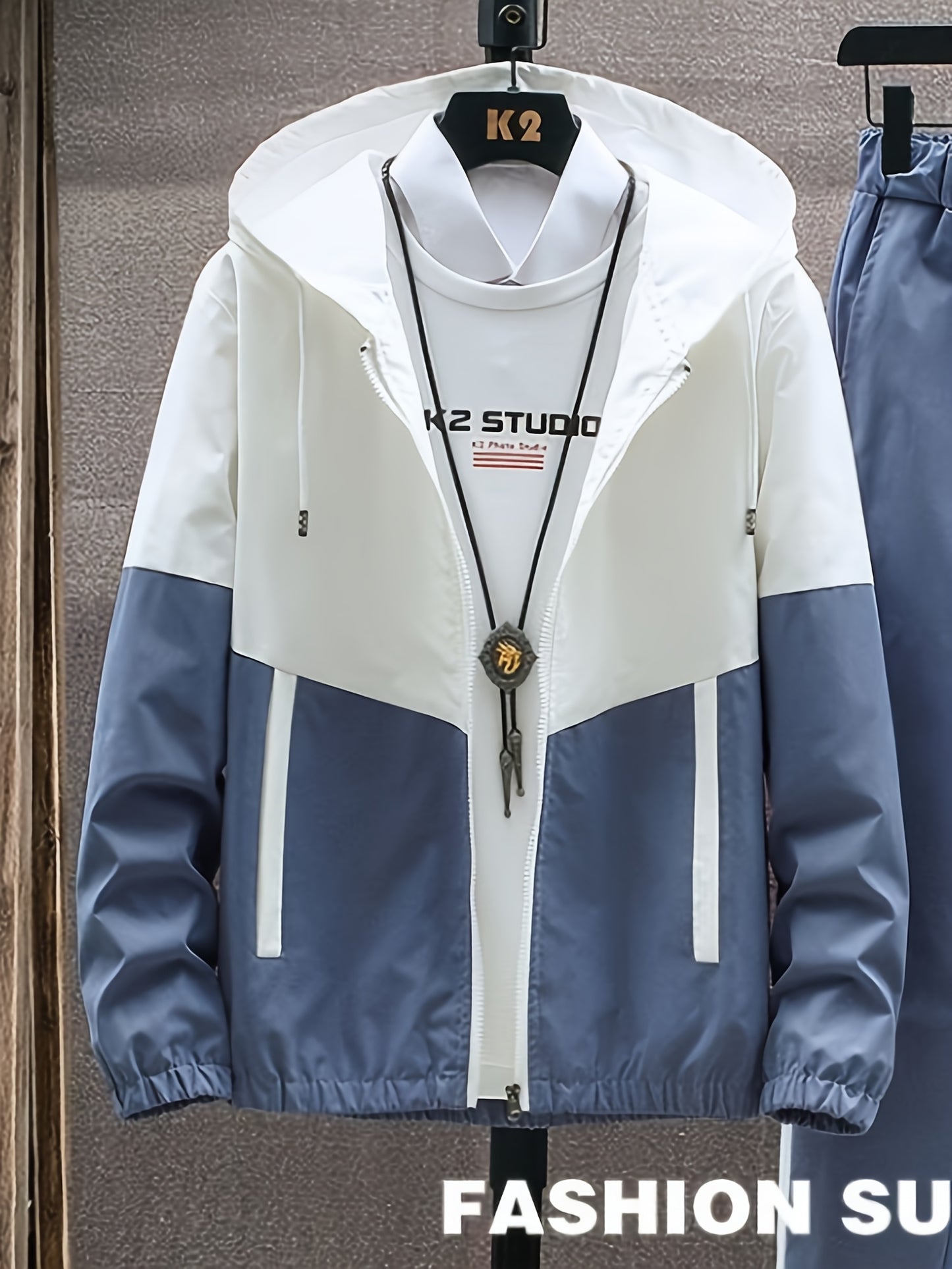 Տղամարդկանց գարուն-աշուն բացօթյա սպորտաձևերի մարզումների համար նախատեսված ամենօրյա գունային բլոկներով կարված վերնաշապիկով, կարգավորվող հավաքածու՝ տնային վերնաշապիկով և տաբատով, նորաձև քամուց պաշտպանող բաճկոնով, տաբատով, երկկտոր կոստյումով