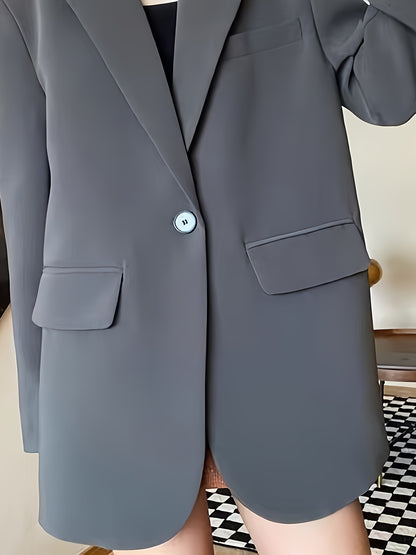 Կանացի շքեղ, առօրյա բլեյզեր՝ պոլիեսթերից, միագույն, երկար թևքերով, կոճակներով առջևի մասով և գրպաններով, ազատ չափսով, գարնանային/աշնանային բաճկոն, առօրյա հագուստի բաճկոն | մինիմալիստական ​​| մեկ օղակով բաճկոն