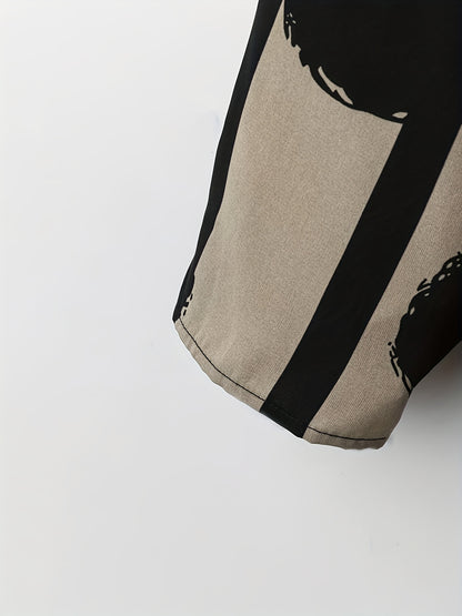 Կանացի երկկտոր հավաքածու՝ երկրաչափական նախշերով, կլոր վզով, երկար թևքերով, ազատ եզրով առջևի կարճ վերնաշապիկով և տաբատով, առօրյա ոճի, ամառային/աշնանային հագուստ, միջին երկարության վերնաշապիկներ, միագույն տաբատ, երկար թևքերով հագուստ