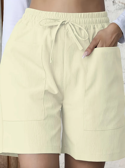 Կանացի հանգստի էլեգանտ առօրյա միաձույլ պոլիեսթեր կարճ շալվար, սովորական եզրագծով, չձգվող, գրպանով, գարնան, ամառ, աշնան համար
