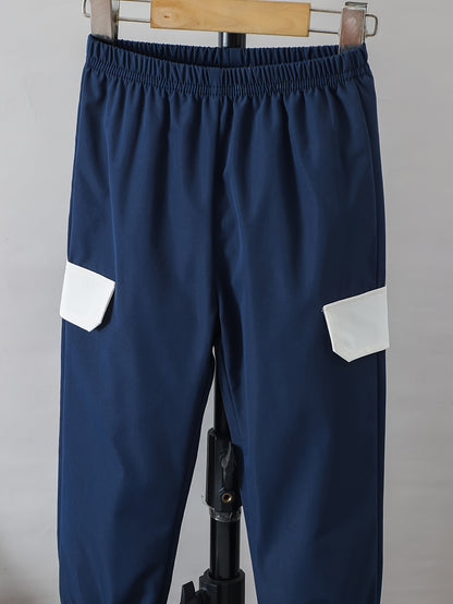 Boys' Casual Fleece-Lined Jacket with Utility Pockets, Open Front Zipper, Matching Single-Pocket Workwear Pants for Autumn/Winter, Perfect for Outdoor Wear, Winter Clothing, Workwear Style, Durable Fabric, Zipup Jacket, Young