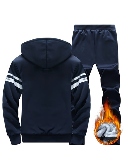 Աշնանային և ձմեռային տղամարդու սպորտային առօրյա կոստյում, տղամարդու թավշյա հաստ սպորտային կոստյում, գլխարկով բացվող մարզական կոստյում, տաք տնային կոստյում, երկու մասից բաղկացած հավաքածու