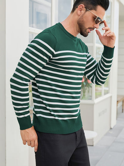 Գարնանային և աշնանային ամենօրյա երկգույն գծավոր տղամարդու սվիտեր-պուլովեր՝ գունավոր բլոկներով, կլոր վզնոցով, տղամարդու տրիկոտաժե վերնաշապիկ