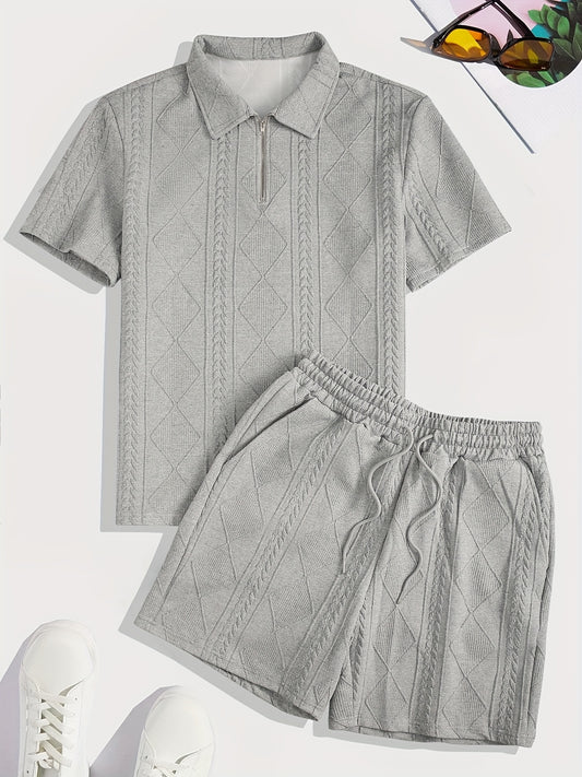 Տղամարդու կարճ թևքով շորտեր ժակարդով, առօրյա, կայծակաճարմանդով, ամառային վերնազգեստի երկու կտորանոց հավաքածու