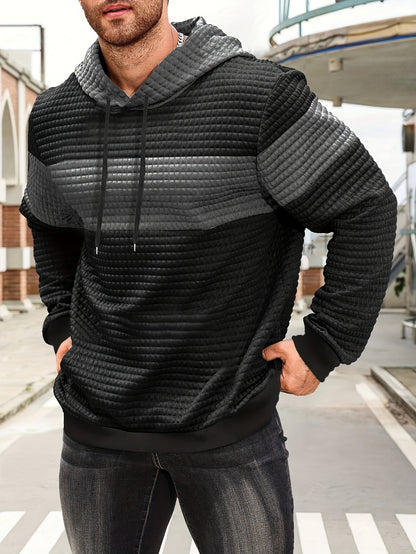 Նորաձև գլխարկով սվիտեր | Տղամարդու առօրյա սվիտեր թեթևակի ձգվող գործվածքից, երկար թևքերով, գրպանային դետալներով, միագույն նախշերով՝ գարուն/աշուն