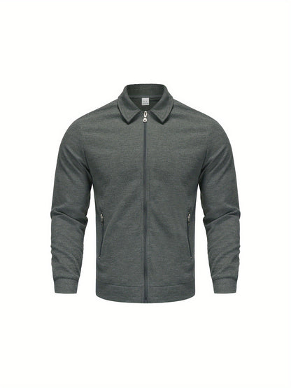 1 հատ տղամարդու ամենօրյա պոլիեսթերային կայծակաճարմանդով բաճկոն՝ օձիքով, միագույն, թեթևակի ձգվող, հյուսված կտորից, սովորական չափսերով, առանց աստառի - Գարուն/աշուն վերնազգեստ