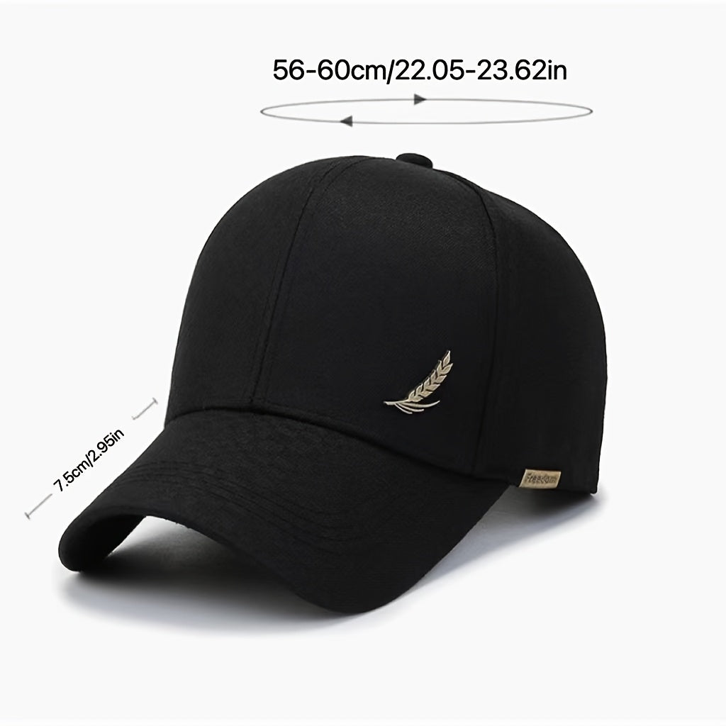 1pc Stylish Baseball Cap with Wheat Logo - 100% Polyester, Mature Look, Ideal for Spring to Fall Travel & Sun Protection - Available in Black, Dark Gray, Brown, Navy Blue, Casual Headwear|Sleek Cap Design|Comfortable Fit Cap