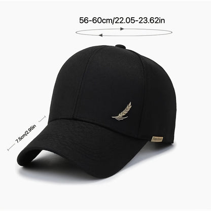 1pc Stylish Baseball Cap with Wheat Logo - 100% Polyester, Mature Look, Ideal for Spring to Fall Travel & Sun Protection - Available in Black, Dark Gray, Brown, Navy Blue, Casual Headwear|Sleek Cap Design|Comfortable Fit Cap