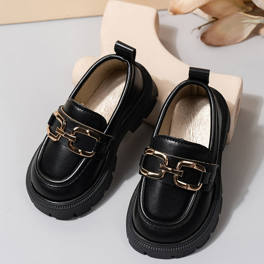 1 Pair Girls' Vintage Style Faux Leather Loafers - Casual Slip-On Walking Shoes with Rubber Sole, Round Toe, and Anti-Slip Features for Toddlers and Kids 14 Years and Under - Ayq