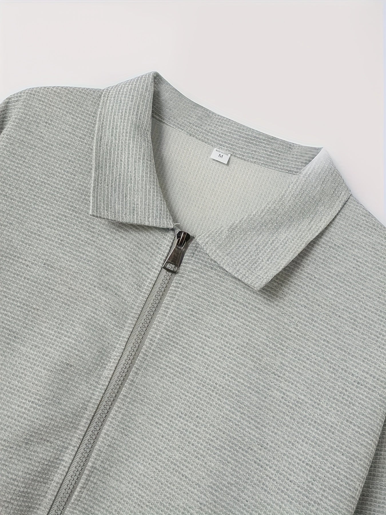 Men'S Waffle Jacket with Full-Zip Closure & Stand Collar - Full-Length Zipper Front, Long Sleeve Casual Coat, Machine Washable Outerwear for Spring/Fall, Winter - Everyday & Formal Events, Spring Fall Jacket, Outdoor Activiti