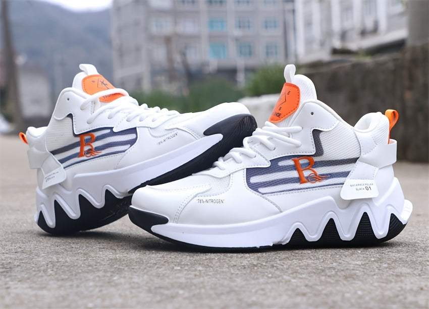 Breathable Men's Running Shoes with Anti-Slip EVA Sole, Lightweight Low-Top Sneakers for Casual Wear and Light Exercise, White with Orange Accents, Comfortable Fabric Upper and Durable PVC Insole, Versatile Sneakers   Stylish