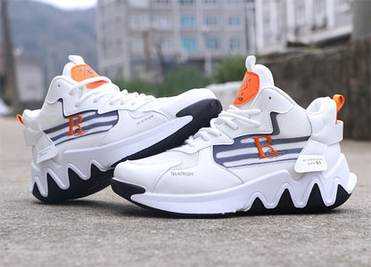Breathable Men's Running Shoes with Anti-Slip EVA Sole, Lightweight Low-Top Sneakers for Casual Wear and Light Exercise, White with Orange Accents, Comfortable Fabric Upper and Durable PVC Insole, Versatile Sneakers   Stylish