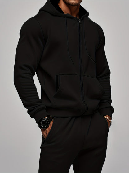 2 հատ տղամարդու միագույն երկարաթև սվիտերի և տաբատի հավաքածու՝ գլխարկով, ամենօրյա սպորտային և ֆիթնես հավաքածու