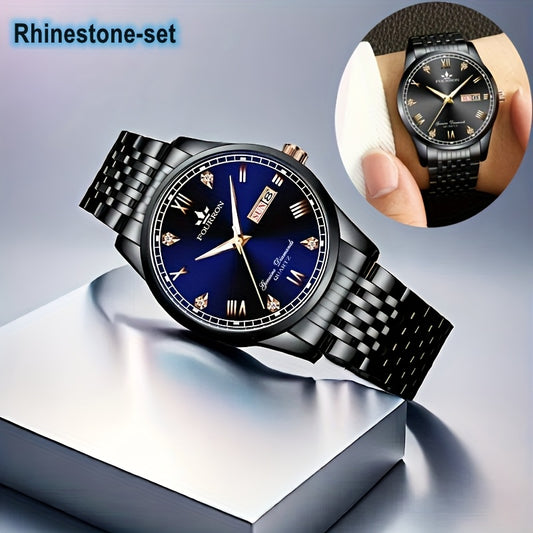 1 հատ Էլեգանտ Ռինսթոուններով Զարդարված Չժանգոտվող Պողպատից Թեւնոց-Ժամացույց Տղամարդկանց համար - Քվարց, Ամսաթիվ և Օրացույց, Լուսավորվող Ձեռքեր, Ջրակայուն, Բիզնես-Առօրյա Ոճ, Իդեալական Նվեր Ծննդյան և Տոների համար, Առօրյա Աքսեսուար | Էլեգանտ W