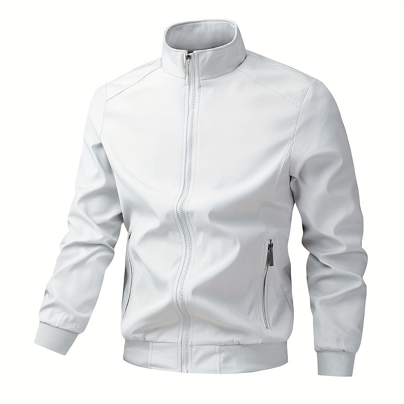 Տղամարդու առօրյա արքայական կապույտ բոմբեր բաճկոն՝ լիքը կայծակաճարմանդով, ազատ չափսերով, պոլիեսթերային, կանգնած օձիքով, երկար թևքերով, թեթև և դիմացկուն՝ գարնան և աշնան համար, առօրյա վերնազգեստ | երիզավոր թևքեր | դիմացկուն վերնազգեստ