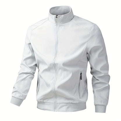 Տղամարդու առօրյա արքայական կապույտ բոմբեր բաճկոն՝ լիքը կայծակաճարմանդով, ազատ չափսերով, պոլիեսթերային, կանգնած օձիքով, երկար թևքերով, թեթև և դիմացկուն՝ գարնան և աշնան համար, առօրյա վերնազգեստ | երիզավոր թևքեր | դիմացկուն վերնազգեստ