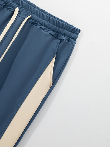 Տղամարդու ամենօրյա բեյսբոլի բաճկոնի և տաբատի հավաքածու - գունային բլոկ, պոլիեսթեր, կոճակներով և գոտու դետալներով՝ գարնանային/աշնանային համար