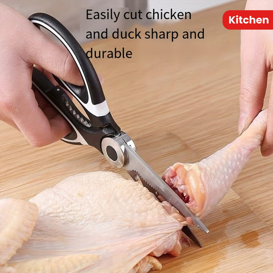 1pc, Kitchen Scissors, Poultry Shears, Kitchen Shears, Kitchen Fish Bone Scissors, Multifunctional Stainless Steel Chicken Bone Scissors For Duck Fish, Food Scissors, Kitchen Meat Scissors, Nut Opener, Bottle Opener, Kitchen