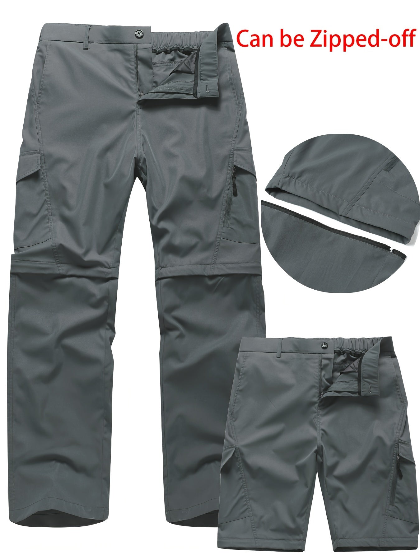Men's Convertible Hiking Pants - Durable, Zip-Off Cargo Trousers for Fishing & Running, Casual Outdoor Wear with Pockets - ayq