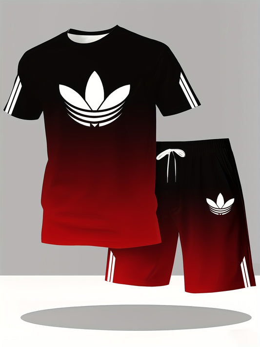 ADIDA տառերով կարճ թևքերով և շորտերով երկկտոր տղամարդու նորաձև, առօրյա, կլոր վզնոցով մարզաշապիկ, եվրոպական ոճի նորաձև կարճ թևքերով հավաքածու