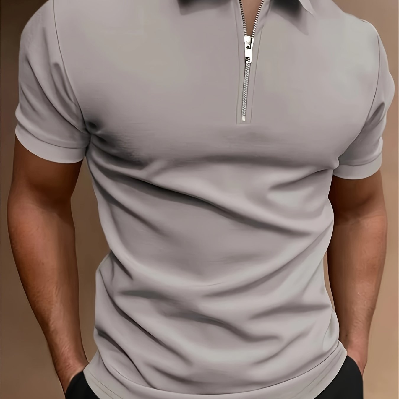 Տղամարդու առօրյա, ձգվող, միագույն, կայծակաճարմանդով և կոճղակապով գոլֆի վերնաշապիկ, ամառային, տղամարդու, փողոցային հագուստ