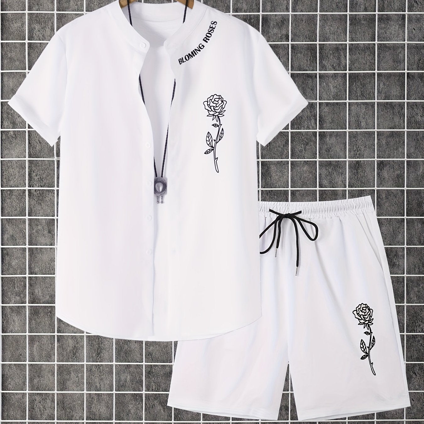 2 հատ տպագիր տղամարդու ամառային կարճ թևքերով կոճակներով վերնաշապիկի և շորտերի հավաքածու