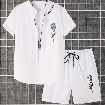 2 հատ տպագիր տղամարդու ամառային կարճ թևքերով կոճակներով վերնաշապիկի և շորտերի հավաքածու