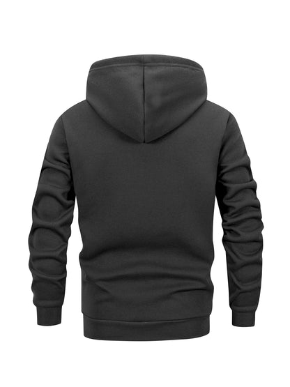 Autumn Winter Men's Hooded Sportswear Set, Simple Classic Versatile Outfit with Zip-Up -Lined Warm Jacket and Drawstring Sweatpants for Casual Leisurewear